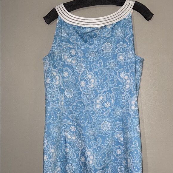 Ann Taylor Loft Dress Blue Floral Print 100% Cotton Sleeveless - Picture 9 of 14